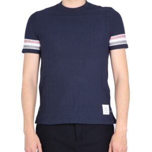 Discover the authentic THOM BROWNE men's stripes t-shirt in Blue