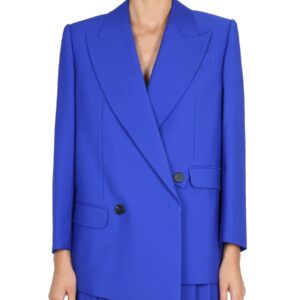 Explore the authentic Alexander Mcqueen women's STRUCTURED DOUBLE-BREASTED JACKET in Blue