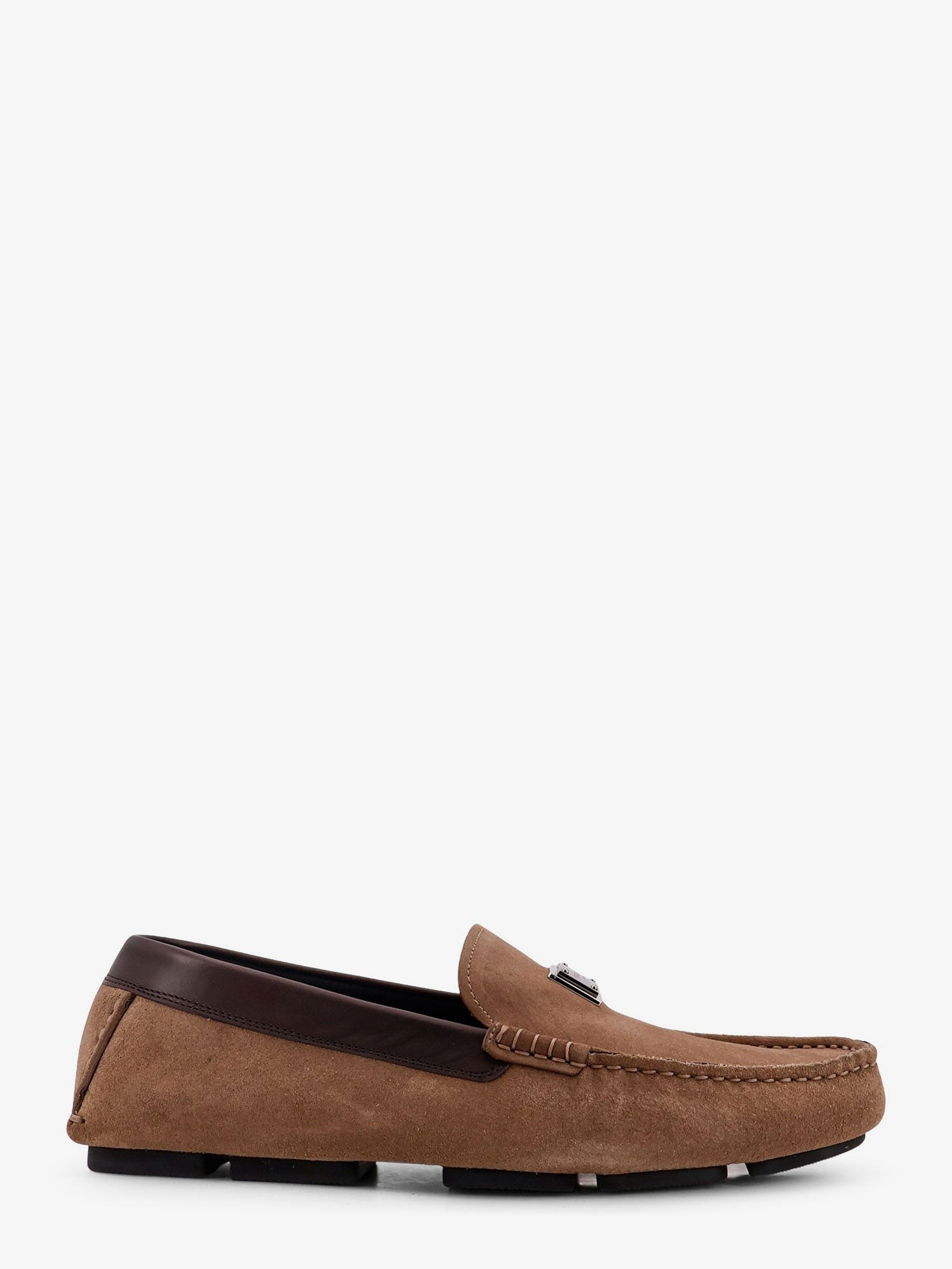 Explore the authentic Dolce & Gabbana men's Suede loafer with leather inserts in NOCCIOLA MORO