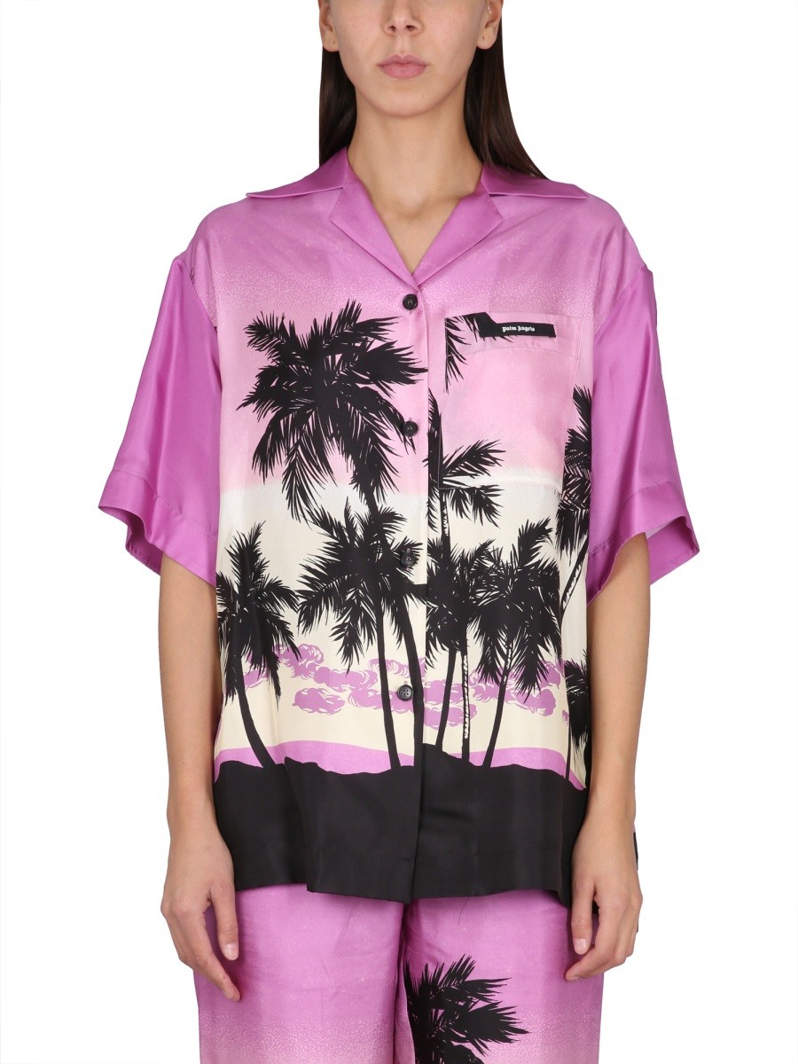 Discover the authentic Palm Angels women's SUNSET PRINT SHIRT in Purple