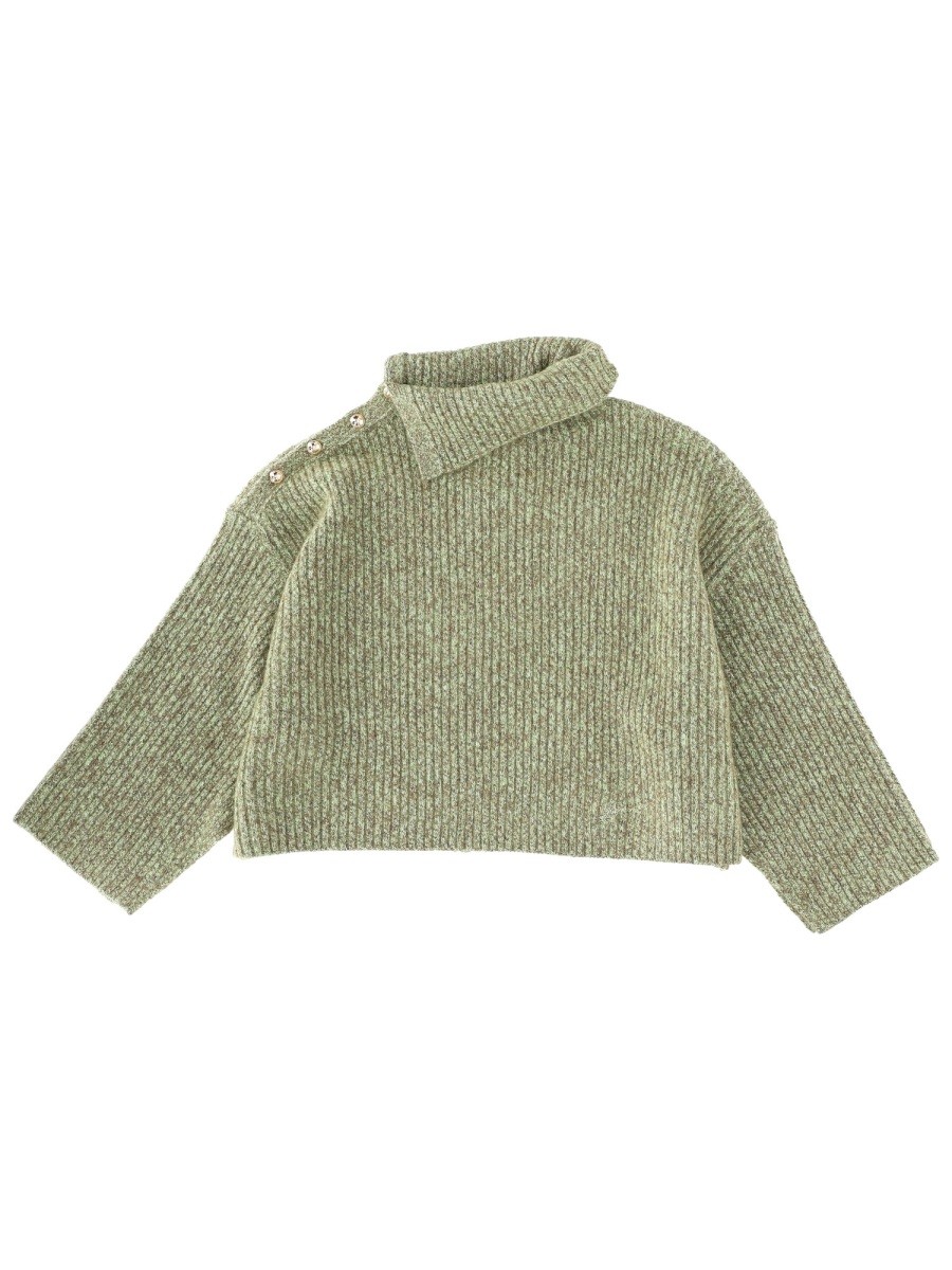 Discover the authentic GANNI women's SWEATER WITH SIDE BUTTON CLOSURE in GREEN