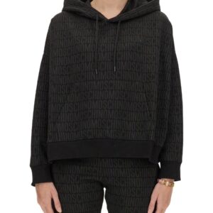 Explore the authentic Moschino women's SWEATSHIRT WITH ALL OVER LOGO in Black