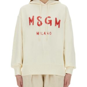 Refresh your wardrobe with the msgm women's SWEATSHIRT WITH BRUSHED LOGO in Ivory