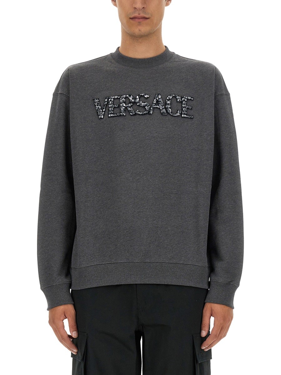 Explore the authentic Versace men's SWEATSHIRT WITH CROCODILE LOGO in Grey