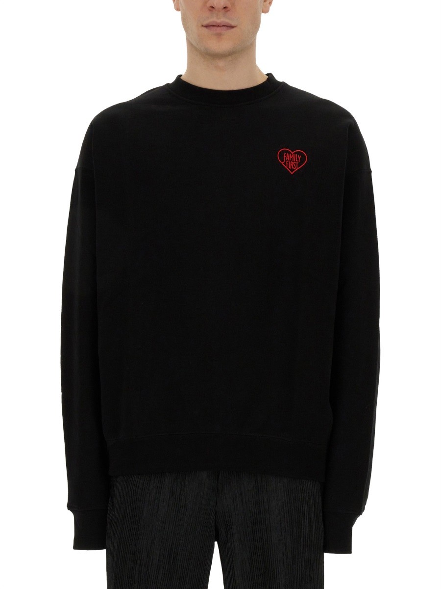 Explore the authentic FAMILY FIRST men's SWEATSHIRT WITH HEART EMBROIDERY in Black