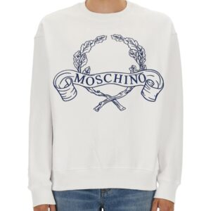 Explore the authentic Moschino men's SWEATSHIRT WITH LAUREL CROWN LOGO EMBROIDERY in White