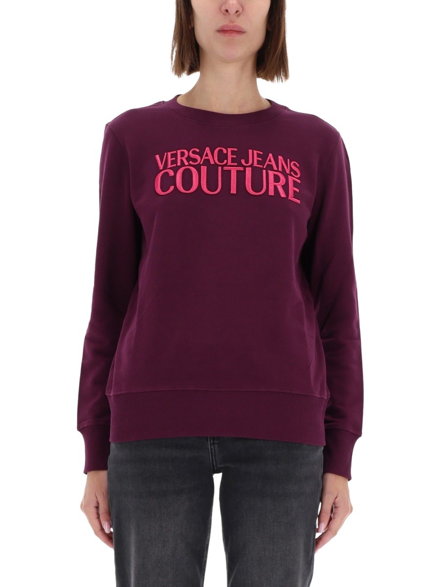 Explore the authentic Versace Jeans Couture women's SWEATSHIRT WITH LOGO in Bordeaux