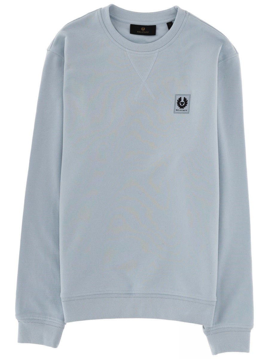 Refresh your wardrobe with the BELSTAFF men's SWEATSHIRT WITH LOGO PATCH in Azure