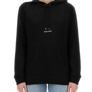 Discover the authentic Saint Laurent women's SWEATSHIRT WITH LOGO PRINT in Black