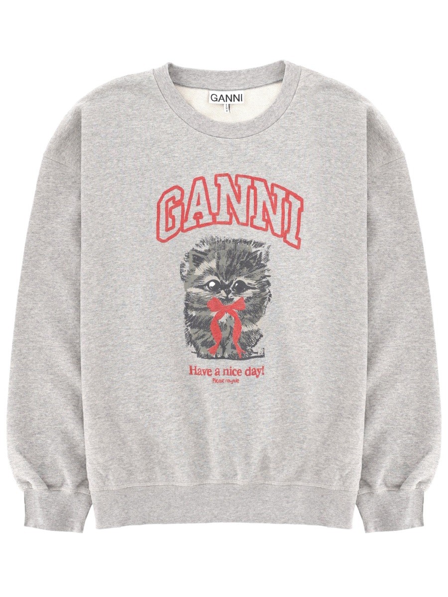 Refresh your wardrobe with the GANNI women's SWEATSHIRT WITH PRINT in Grey