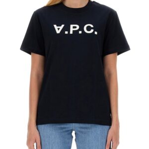 Discover the authentic A.P.C. women's T-SHIRT CON LOGO in Blue