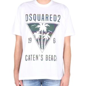 Refresh your wardrobe with the Dsquared2 men's T-SHIRT D2 CATEN'S BEACH in White