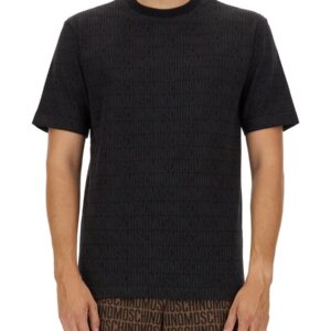Refresh your wardrobe with the Moschino men's T-SHIRT WITH ALL OVER LOGO in Black