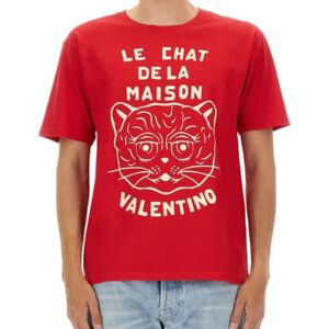Explore the authentic Valentino men's T-SHIRT WITH "CHAT DE LA MAISON" PRINT in Red