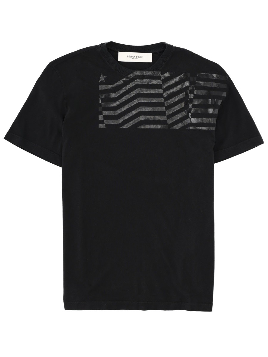 Explore the authentic Golden Goose women's T-SHIRT WITH "FLAG" PRINT in Black