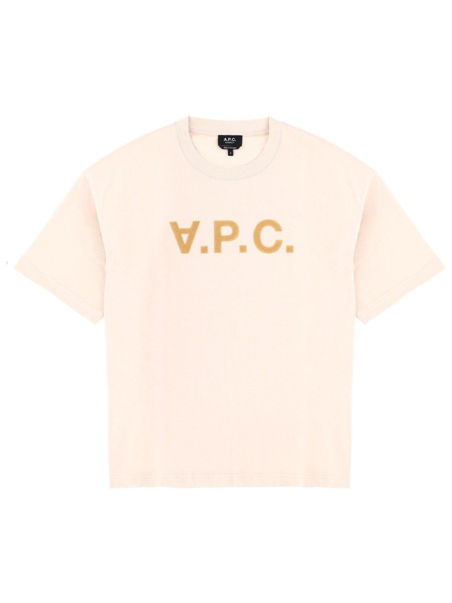 Refresh your wardrobe with the A.P.C. women's T-SHIRT WITH LOGO in POWDER