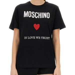 Elevate your look with the Moschino women's T-SHIRT WITH LOGO in Black