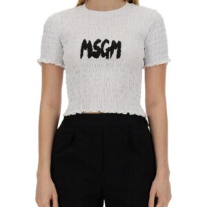Discover the authentic msgm women's T-SHIRT WITH LOGO in White