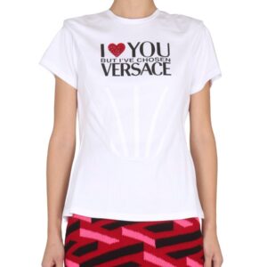 Elevate your look with the Versace women's T SHIRT WITH LOGO in White
