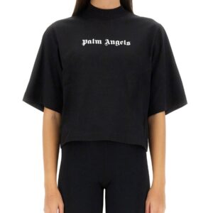 Refresh your wardrobe with the Palm Angels women's T-SHIRT WITH LOGO in Black