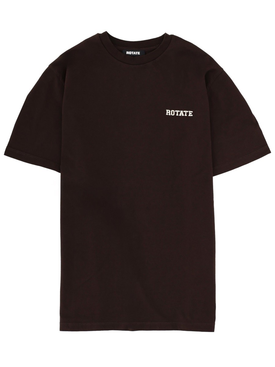 Discover the authentic ROTATE women's T-SHIRT WITH LOGO in Brown