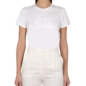 Explore the authentic Max Mara women's T-SHIRT WITH LOGO EMBROIDERY in White