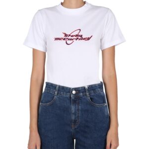 Explore the authentic stella mccartney women's T-SHIRT WITH LOGO PRINT in White