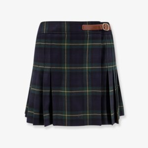 Discover the authentic Celine women's Tartan wool kilt miniskirt in Greennavyyellow