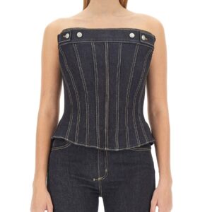 Refresh your wardrobe with the Alexander Mcqueen women's TOP IN BUSTIER in DENIM