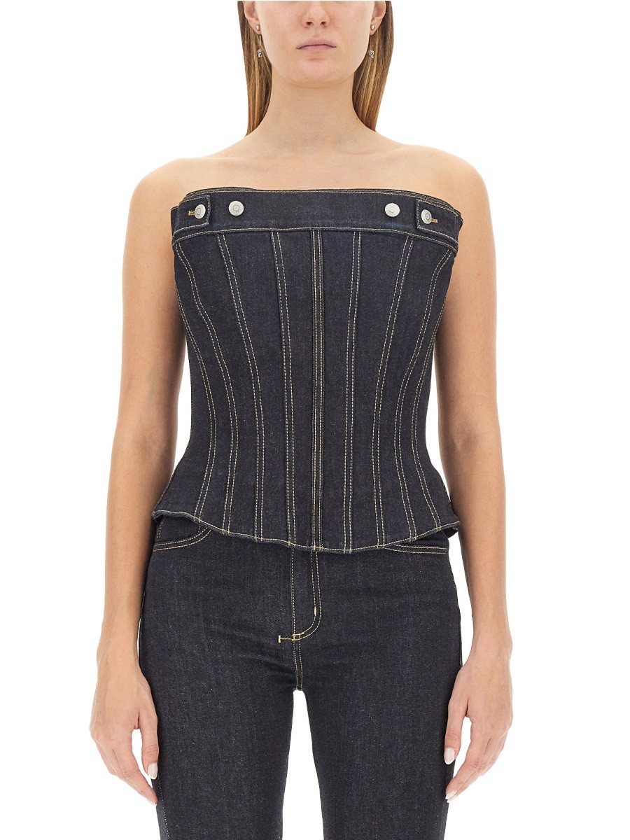 Refresh your wardrobe with the Alexander Mcqueen women's TOP IN BUSTIER in DENIM