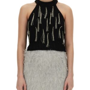 Discover the authentic ALYSI women's TOP WITH FRINGE in Black