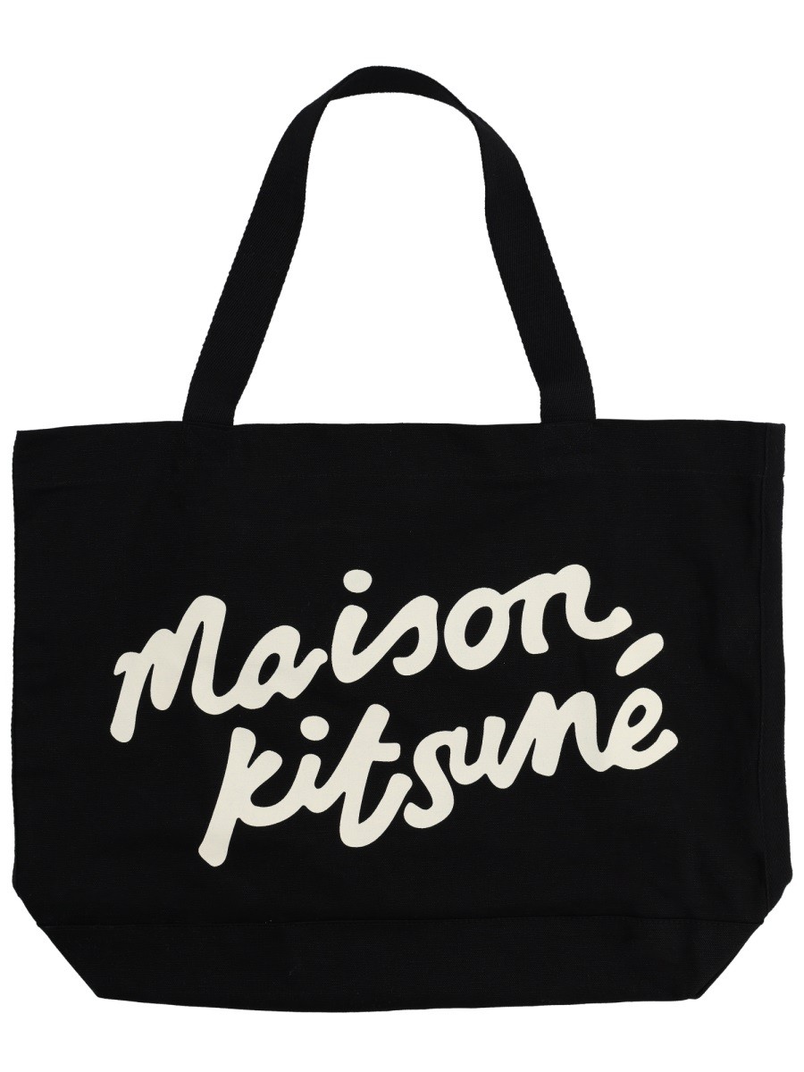 Explore the authentic Maison Kitsune women's BORSA TOTE CON SCRITTA in Black