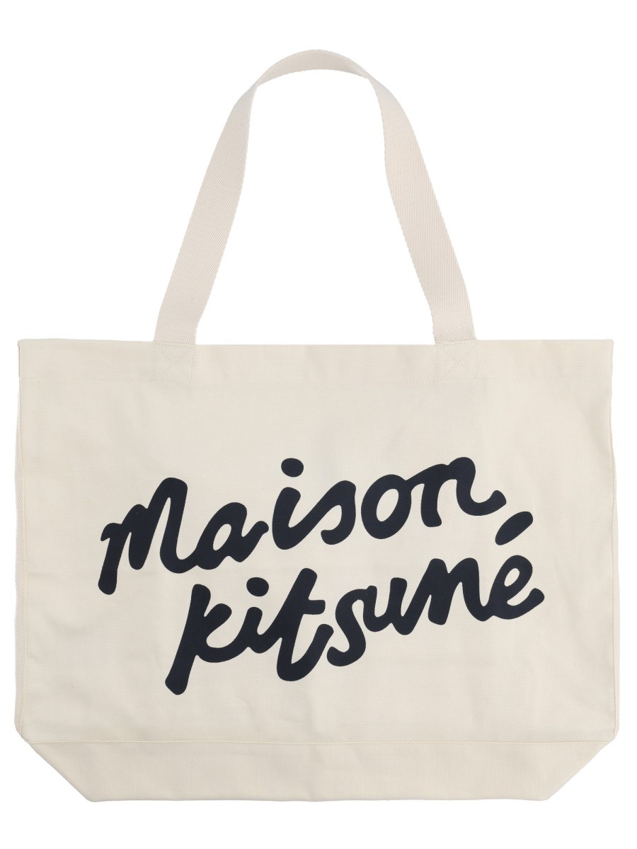 Explore the authentic Maison Kitsune women's BORSA TOTE CON SCRITTA in Ivory