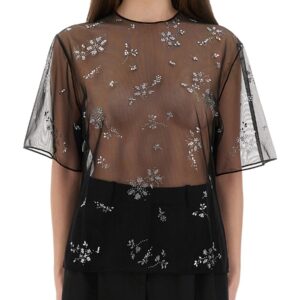 Explore the authentic RABANNE women's TRANSPARENT TOP WITH APPLICATIONS in Black