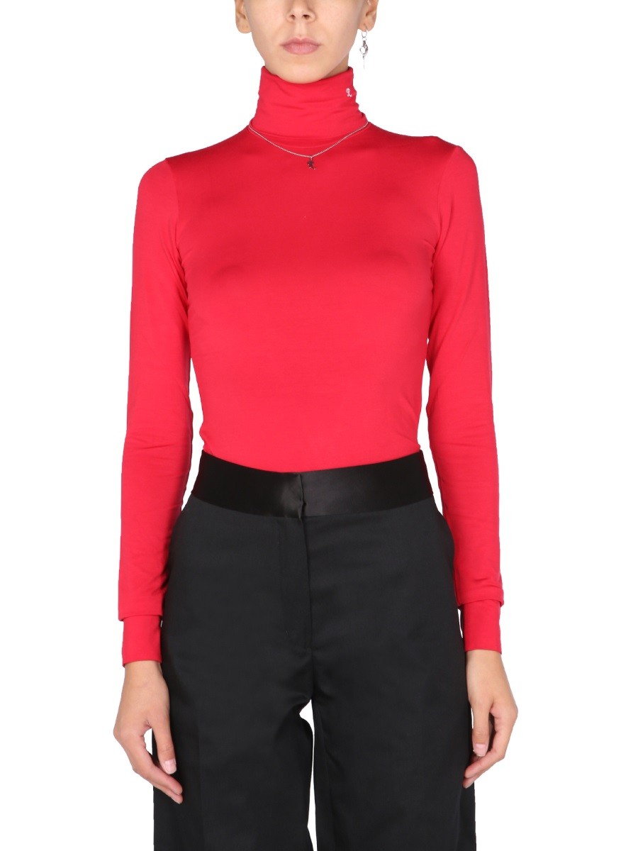 Elevate your look with the RAF SIMONS women's TURTLE NECK SWEATER in Red