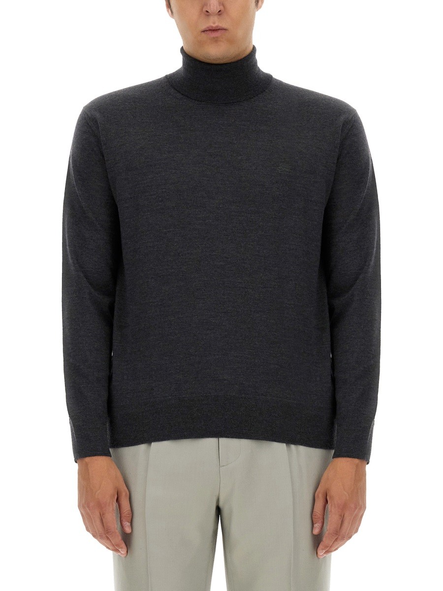 Refresh your wardrobe with the Etro men's TURTLENECK WITH EMBROIDERY in CHARCOAL