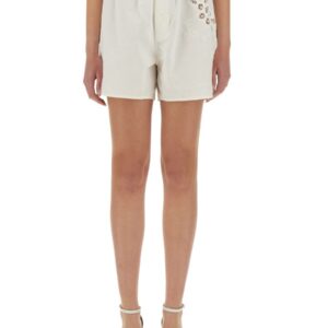 Explore the authentic MARINE SERRE women's UPCYCLED LINEN SHORTS in White