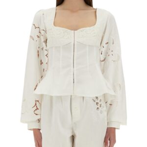 Refresh your wardrobe with the MARINE SERRE women's UPCYCLED LINEN TOP in White