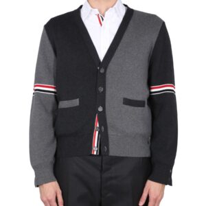 Discover the authentic THOM BROWNE men's V-NECK CARDIGAN in Grey