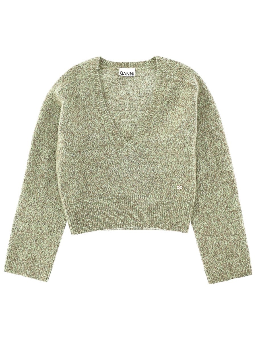 Discover the authentic GANNI women's V-NECK SWEATER in GREEN