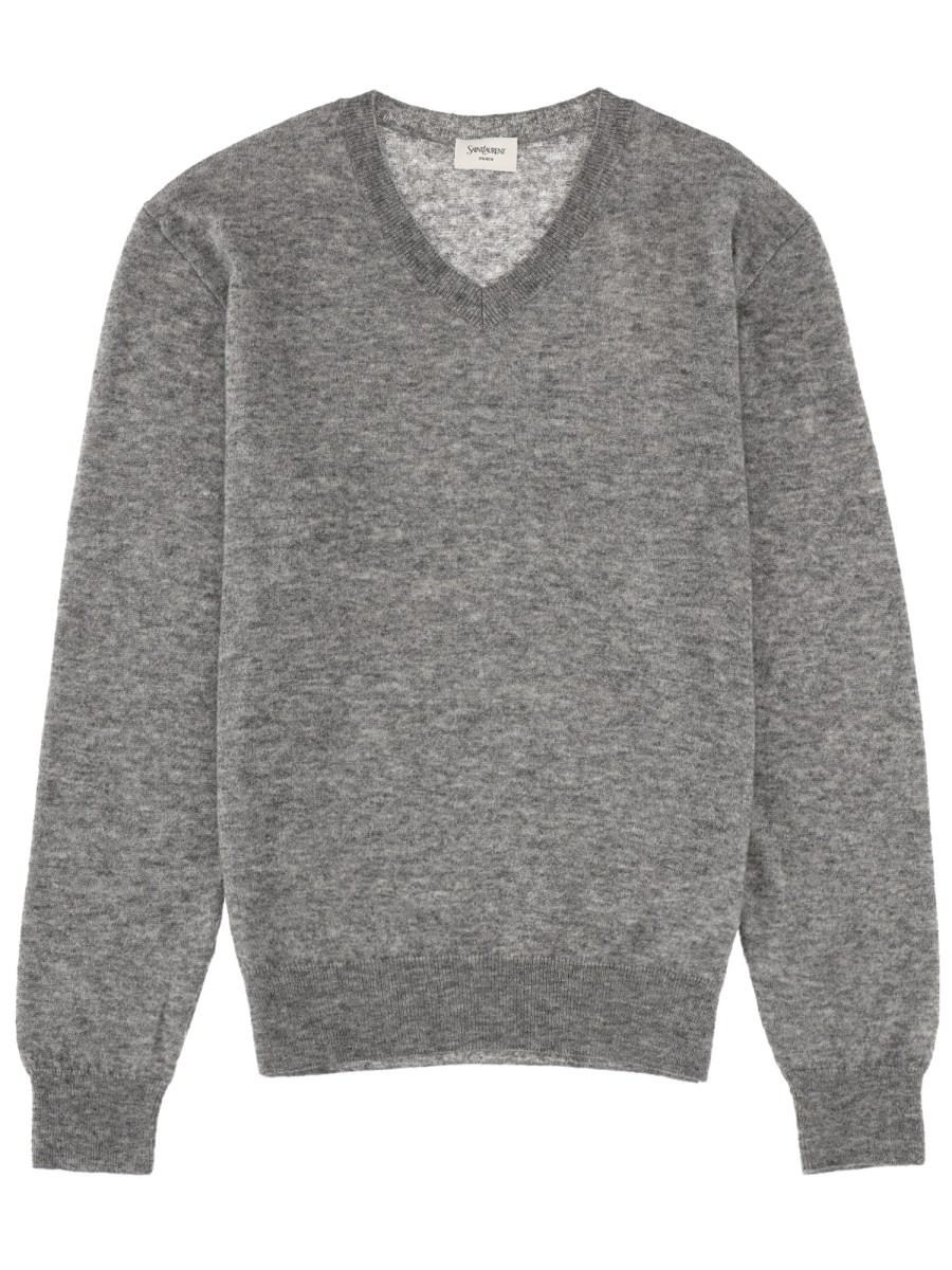 Refresh your wardrobe with the Saint Laurent women's V-NECK SWEATER in Grey