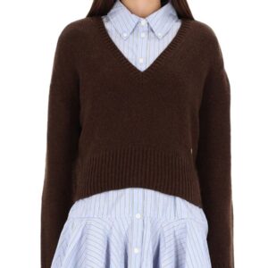 Elevate your look with the GANNI women's V-NECK SWEATER in Brown