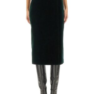 Explore the authentic Saint Laurent women's VELVET CROSSOVER MIDI SKIRT in GREEN