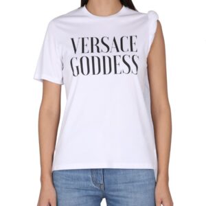 Refresh your wardrobe with the Versace women's VERSACE GODDESS T-SHIRT in White