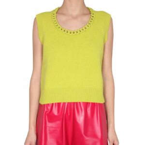Explore the authentic Bottega Veneta women's VEST WITH CROCHET CHAIN in GREEN