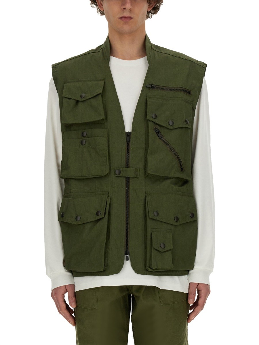 Refresh your wardrobe with the NEEDLES men's VEST WITH POCKETS in GREEN