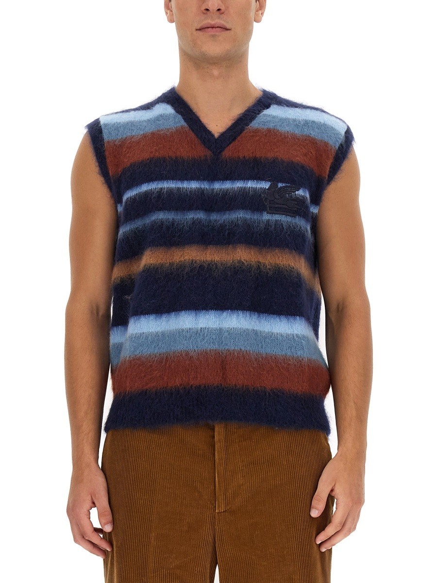 Refresh your wardrobe with the Etro men's VEST WITH STRIPE PATTERN in Blue