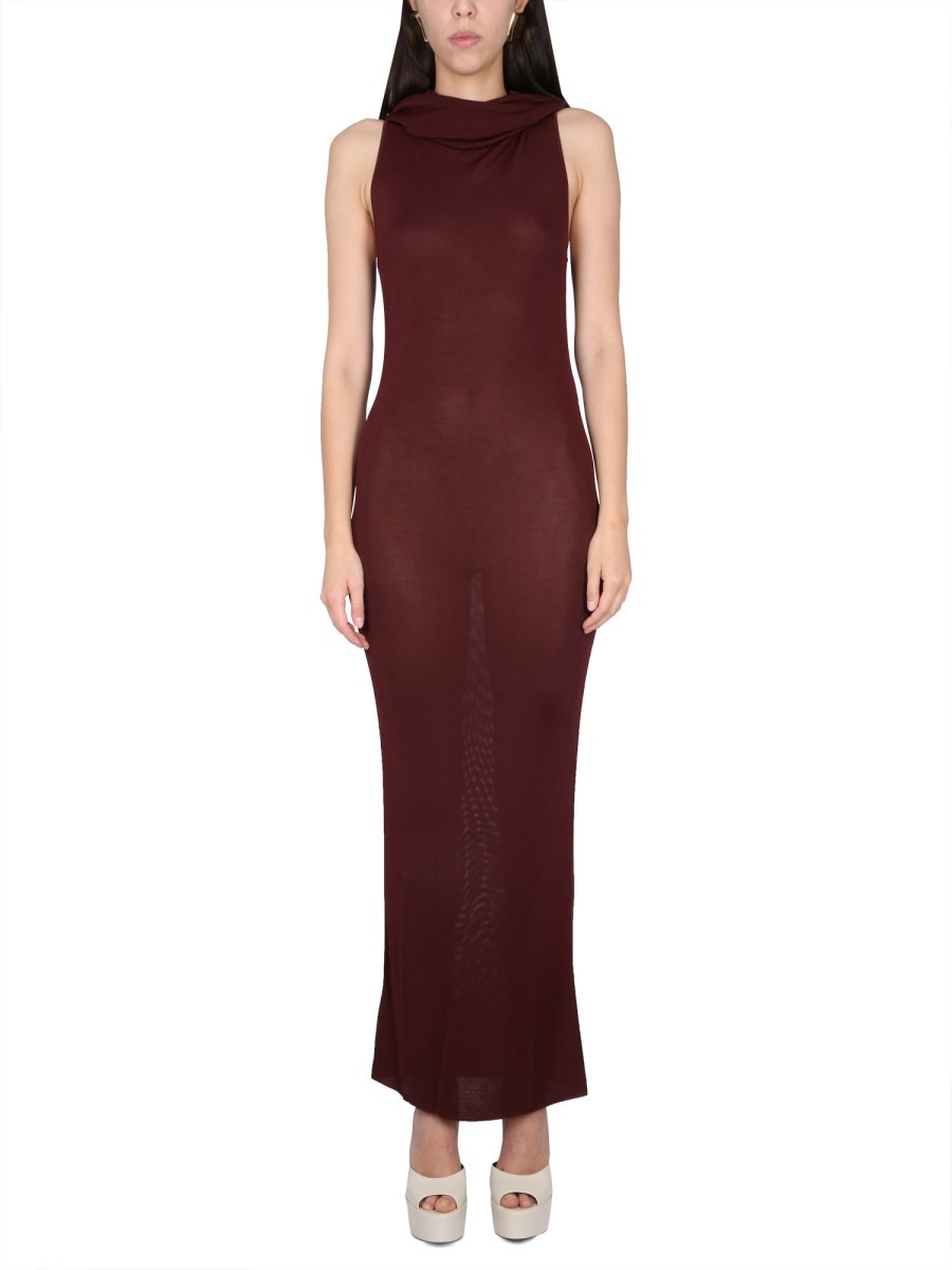 Explore the authentic Saint Laurent women's VISCOSE HOODED DRESS in Bordeaux