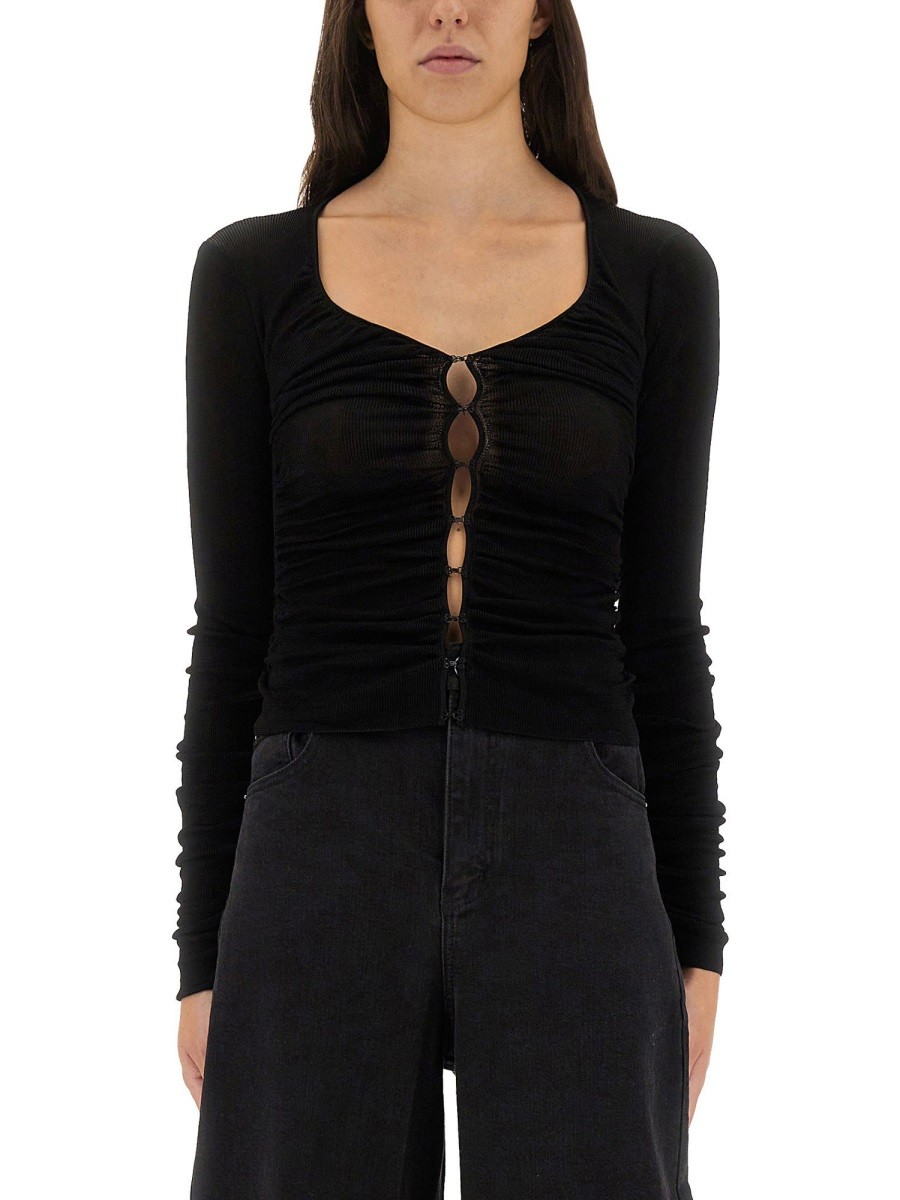 Explore the authentic SELF-PORTRAIT women's VISCOSE KNIT TOP in Black