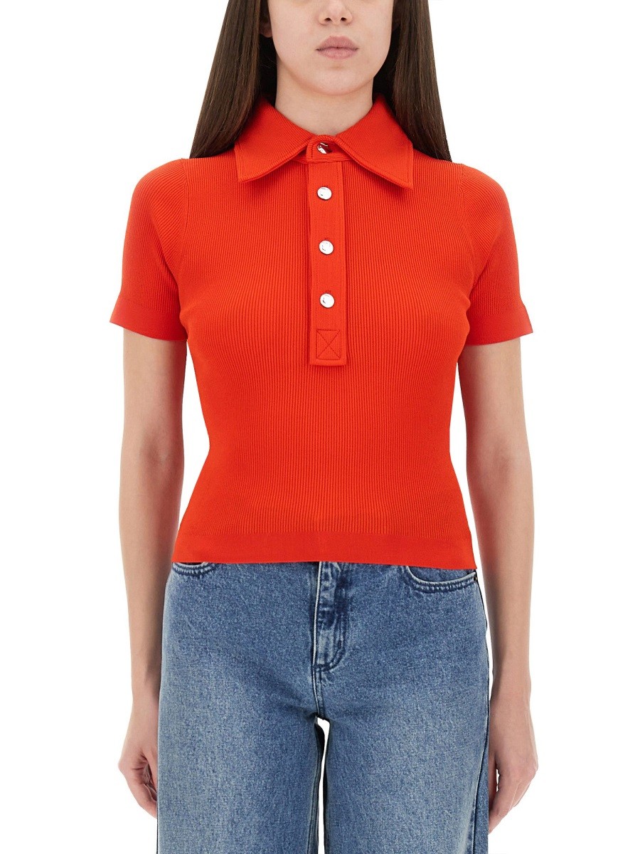 Refresh your wardrobe with the Tory Burch women's VISCOSE POLO SHIRT in Red
